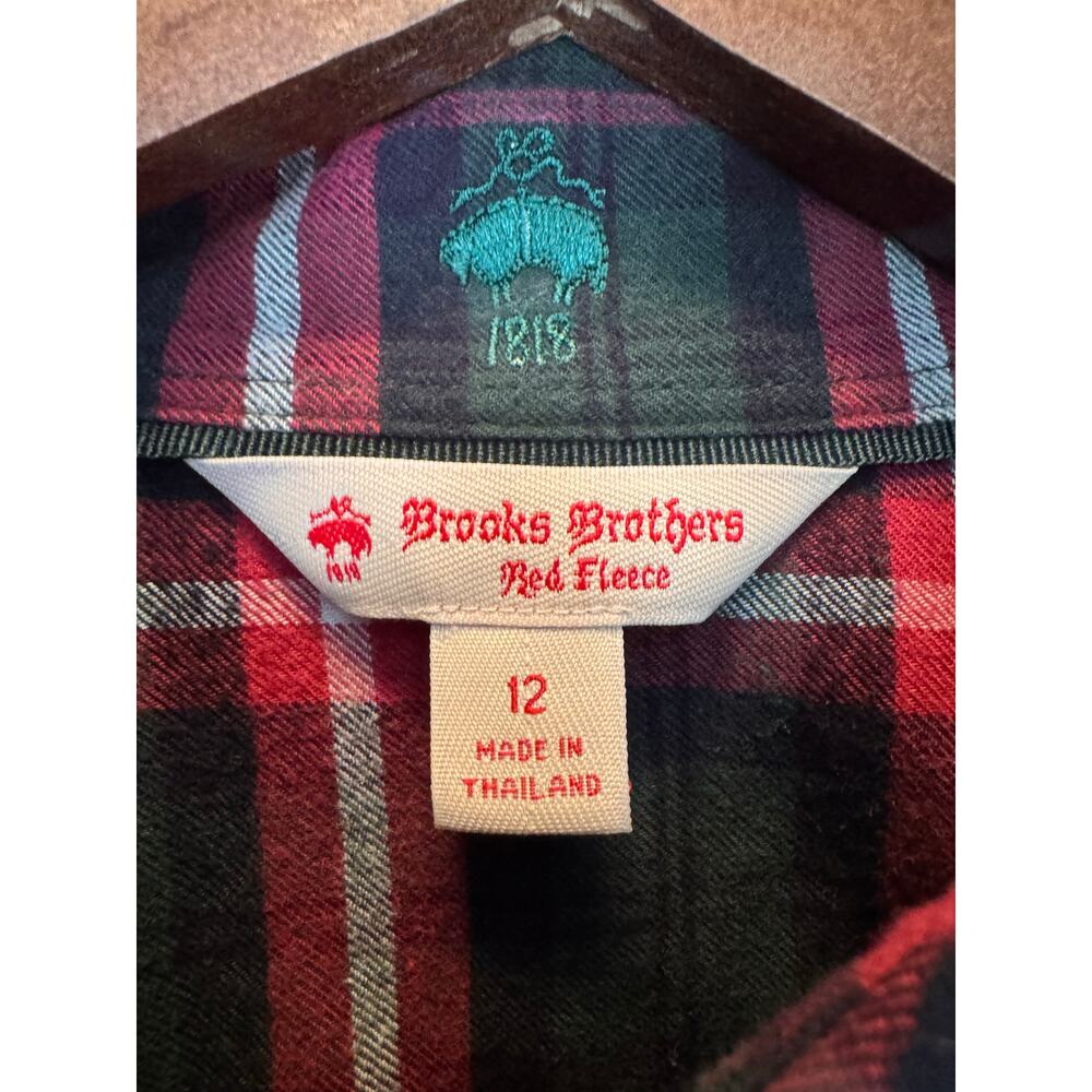 Brooks Brothers Women’s 12 Red Plaid Button Down Shirt Cotton Red Fleece Preppy - Picture 3 of 8